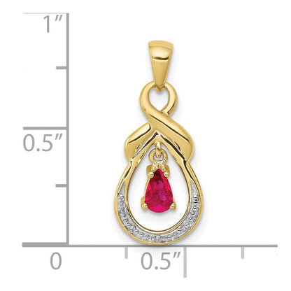 10K Gelbgold Anhänger mit birnenförmigem Rubin und echtem Diamant
