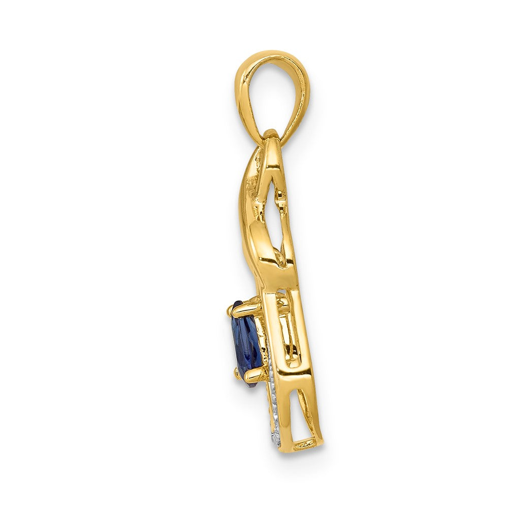 10K Gelbgold Anhänger mit Diamant und tropfenförmigem Saphir
