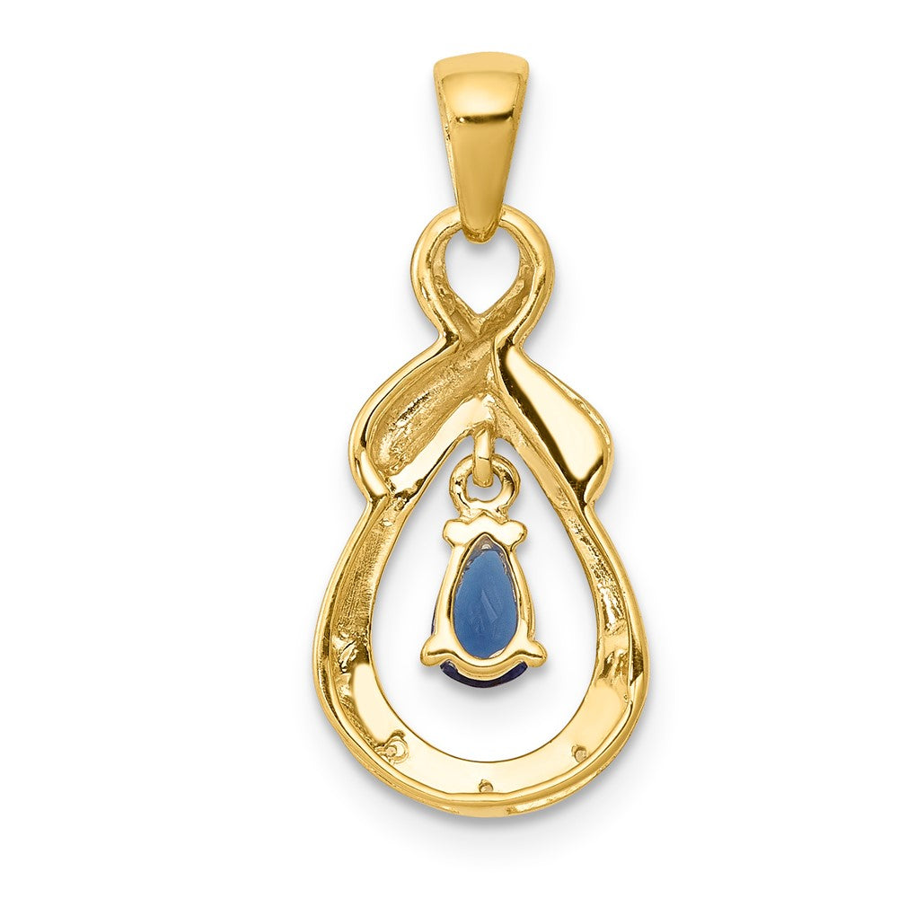 10K Gelbgold Anhänger mit Diamant und tropfenförmigem Saphir