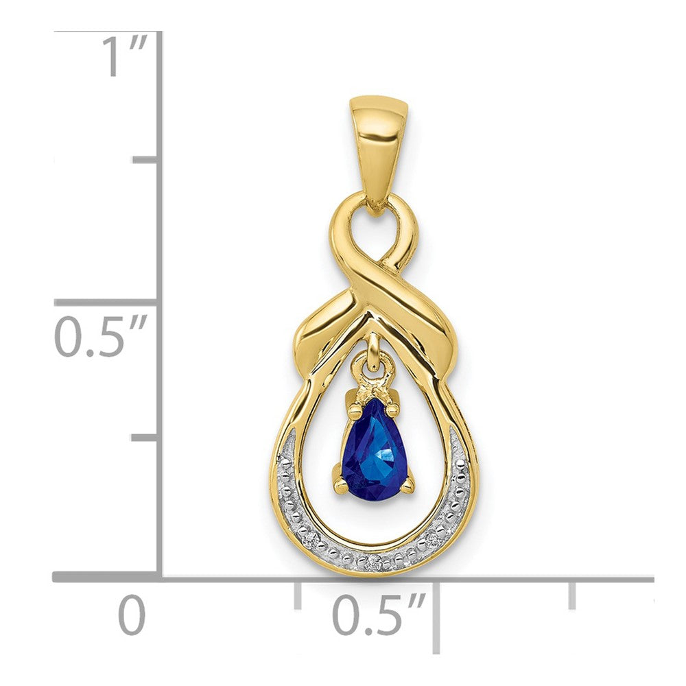 10K Gelbgold Anhänger mit Diamant und tropfenförmigem Saphir