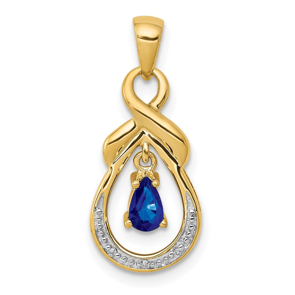 10K Gelbgold Anhänger mit Diamant und tropfenförmigem Saphir