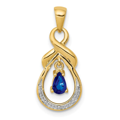 10K Gelbgold Anhänger mit Diamant und tropfenförmigem Saphir