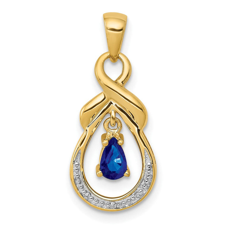 10K Gelbgold Anhänger mit Diamant und tropfenförmigem Saphir