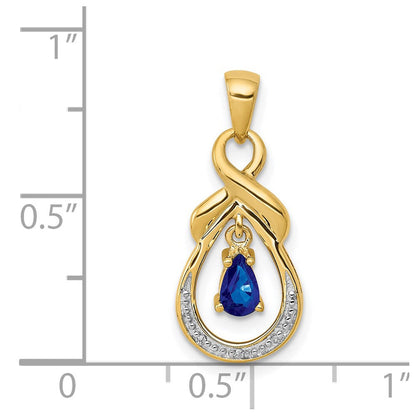 14K Gelbgold Anhänger mit birnenförmigem Saphir und echten Diamanten, baumelnd