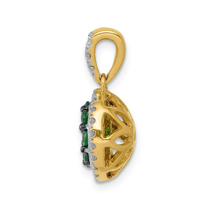 14K Gelbgold Halo Anhänger mit rundem Diamant- und Smaragd-Besatz, echte Diamanten