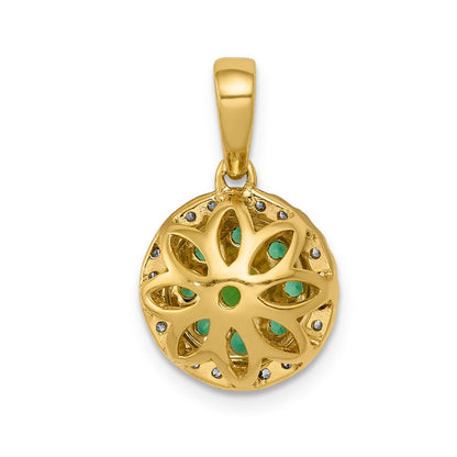 14K Gelbgold Halo Anhänger mit rundem Diamant- und Smaragd-Besatz, echte Diamanten