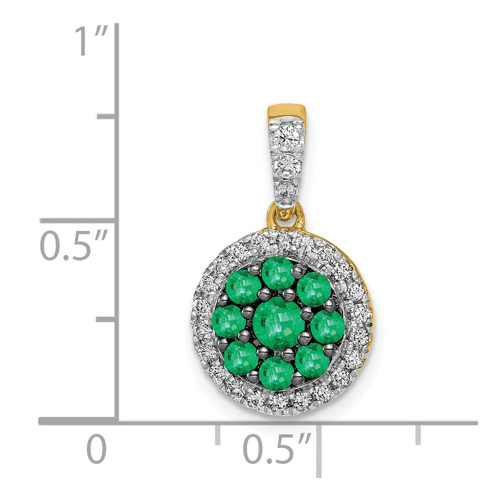 14K Gelbgold Halo Anhänger mit rundem Diamant- und Smaragd-Besatz, echte Diamanten