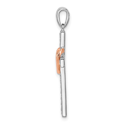 14K Bicolor Rosé- und Weißgold Kreuz-Anhänger mit Herz, 0,125 ct. Labordiamant, VS/SI+ G+