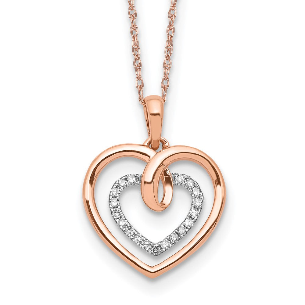 14K Bicolor Weiß- und Roségold Herz-Anhänger-Halskette mit 0,10 ct. im Labor gezüchteten Diamanten VS/SI+ G+, 18 Zoll