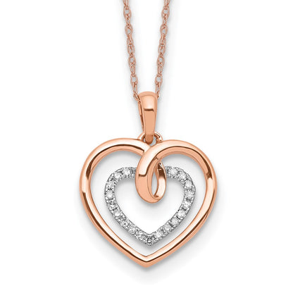 14K Bicolor Weiß- und Roségold Herz-Anhänger-Halskette mit 0,10 ct. im Labor gezüchteten Diamanten VS/SI+ G+, 18 Zoll