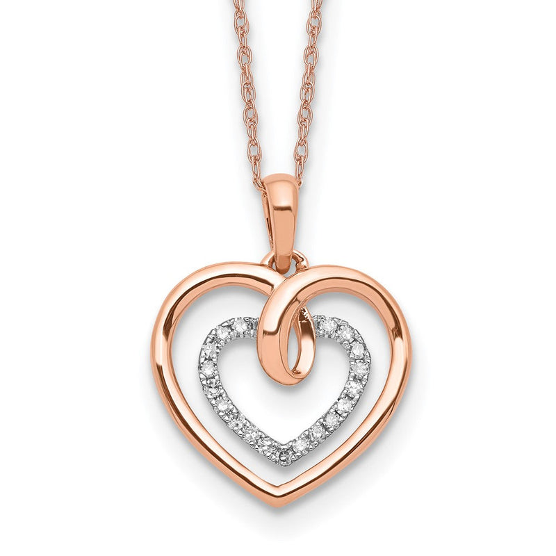 14K Bicolor Weiß- und Roségold Herz-Anhänger-Halskette mit 0,10 ct. im Labor gezüchteten Diamanten VS/SI+ G+, 18 Zoll