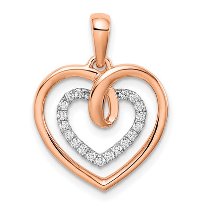 14K Bicolor Gold Herz-Anhänger mit Weiß- und Rosé-Akzenten und echten Diamanten
