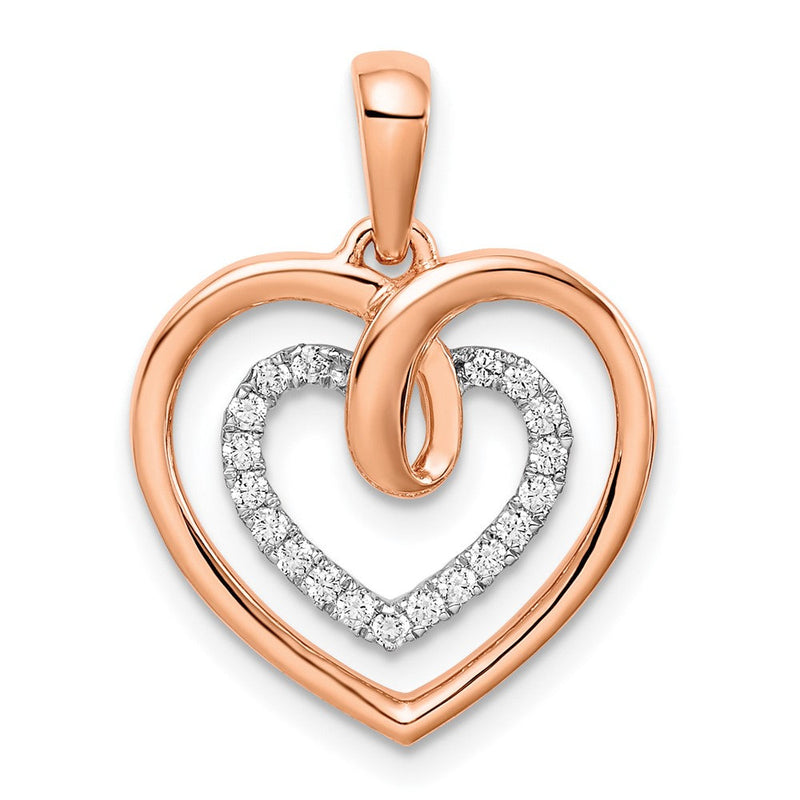 14K Bicolor Gold Herz-Anhänger mit Weiß- und Rosé-Akzenten und echten Diamanten