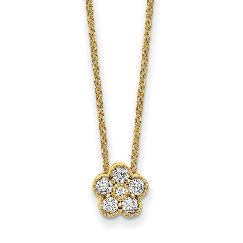 14K Gelbgold True Origin 1/4 Karat Im Labor Gezüchtet Diamant Vs Def 18 Zoll Blumen Anhänger Halskette