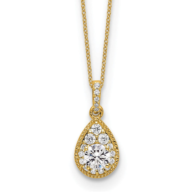 14K Gelbgold 0,5 ct. Laborgezüchteter Diamant VS/SI+ G+ 45 cm (18 Zoll) Tropfen-Anhänger-Halskette