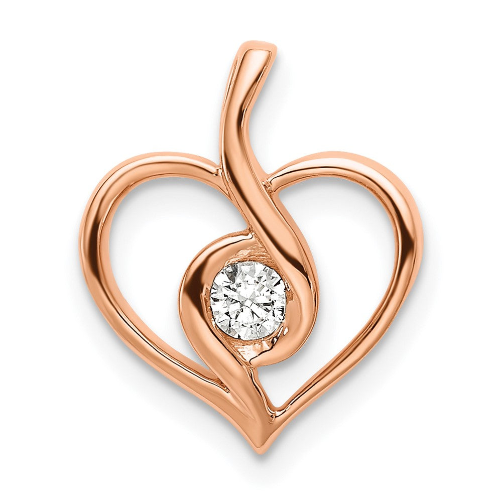 14K Roségold Anhänger „Offenes Herz“ mit 0,10 ct. laborgezüchtetem Diamant VS/SI+ G+ in Zargenfassung