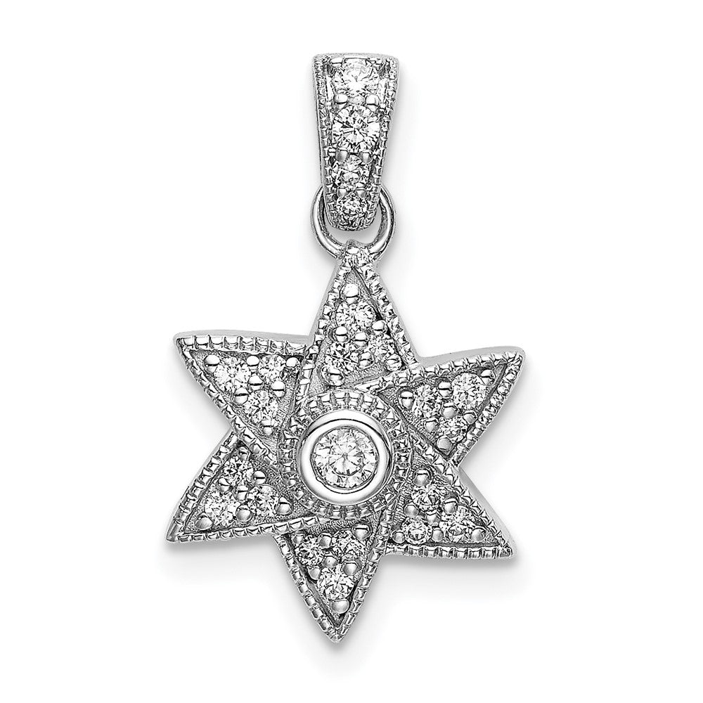 14K Weißgold Sechszackiger-Stern-Anhänger mit echten Diamanten