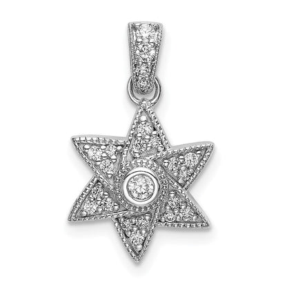 14K Weißgold Sechszackiger-Stern-Anhänger mit echten Diamanten