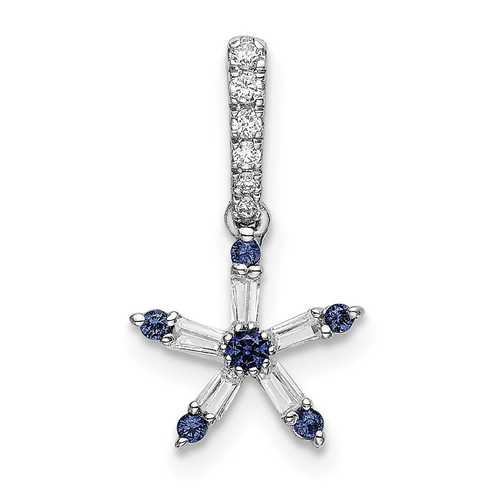 14K Weißgold Anhänger Stern mit blauem Saphir und echten Diamanten