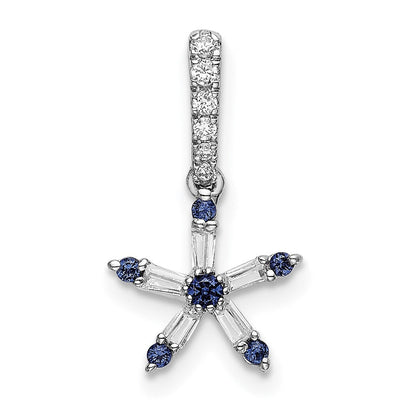 14K Weißgold Anhänger Stern mit blauem Saphir und echten Diamanten