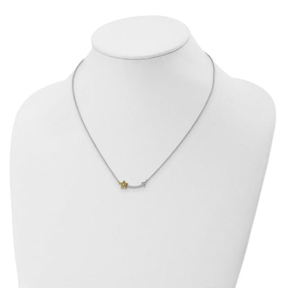 14K Bicolor Gold Echt Diamant/yellow Saphir Stern und Pfeil Halskette