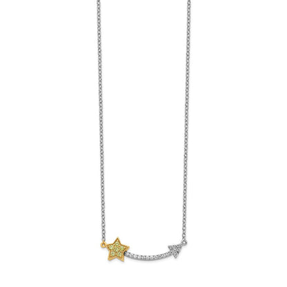 14K Bicolor Gold Echt Diamant/yellow Saphir Stern und Pfeil Halskette