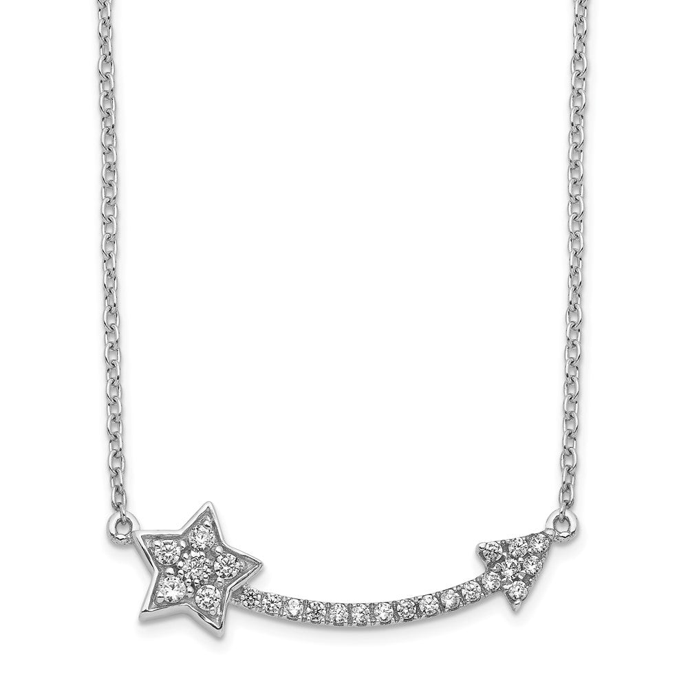 14K Weißgold Kette mit Anhänger Echter Diamant Stern und Pfeil