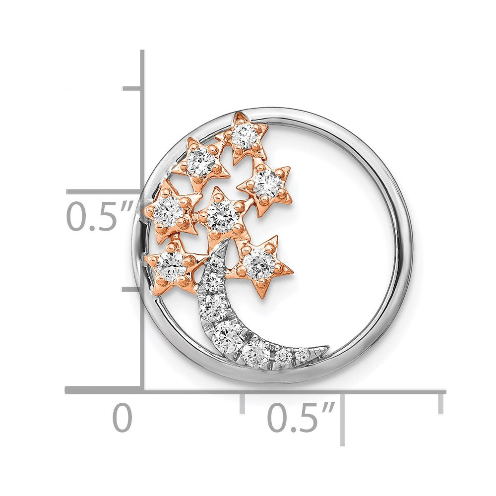 14K Bicolor Gold Mond und Sterne Kreis Echt Diamant Kette Anhänger