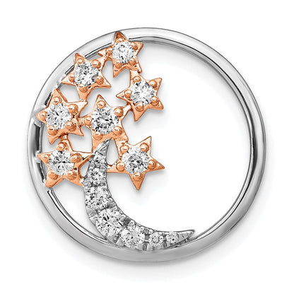 14K Bicolor Gold Mond und Sterne Kreis Echt Diamant Kette Anhänger