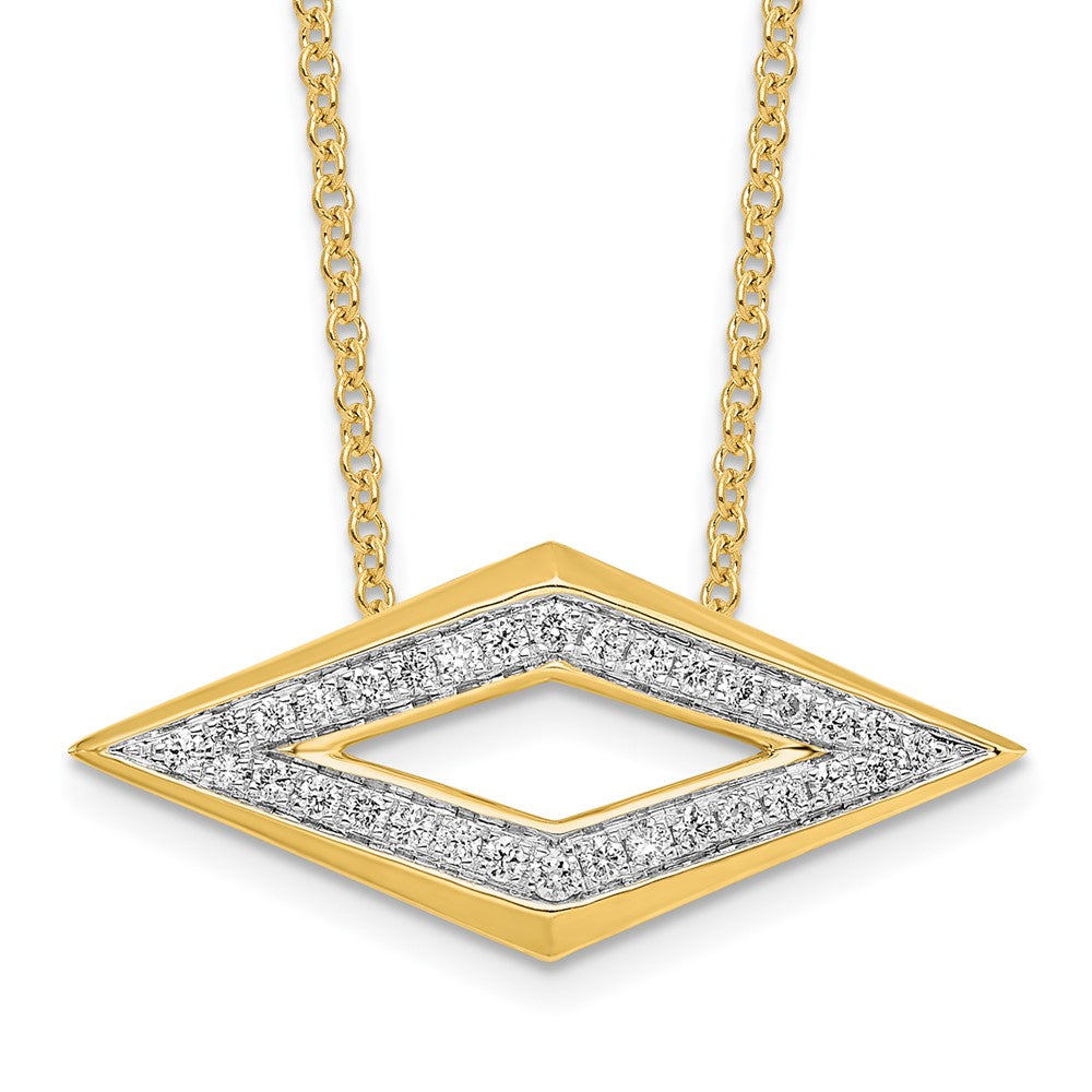 14K Gelbgold Poliert Fantasie Echt Diamant 18 Zoll Halskette