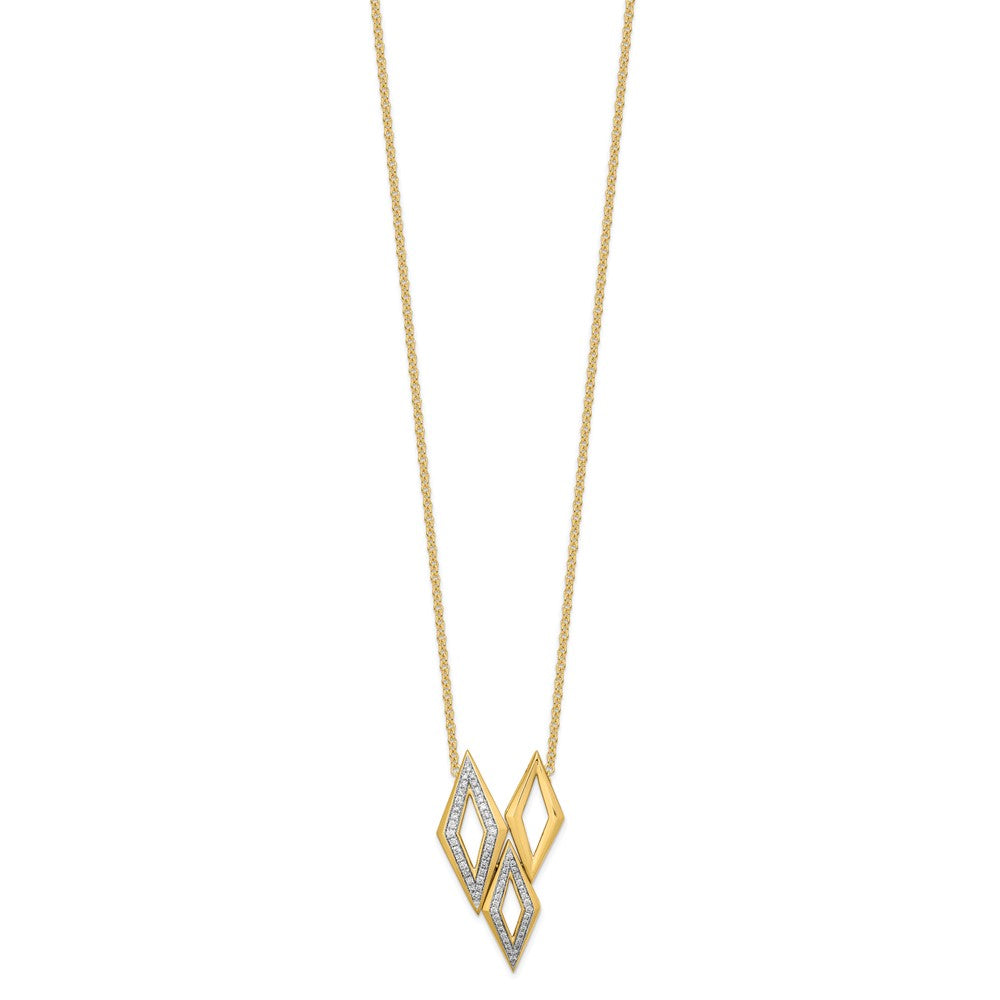 14K Gelbgold Poliert Fantasie Echt Diamant 18 Zoll Halskette