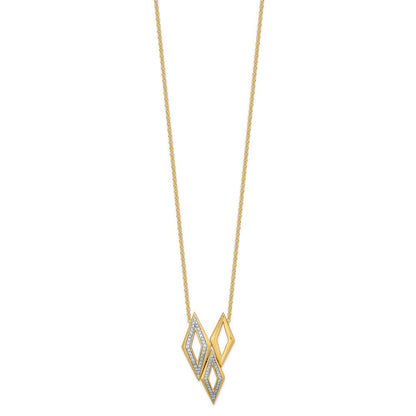 14K Gelbgold Poliert Fantasie Echt Diamant 18 Zoll Halskette