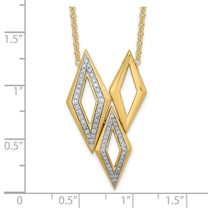 14K Gelbgold Poliert Fantasie Echt Diamant 18 Zoll Halskette
