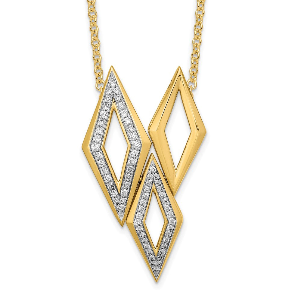 14K Gelbgold Poliert Fantasie Echt Diamant 18 Zoll Halskette