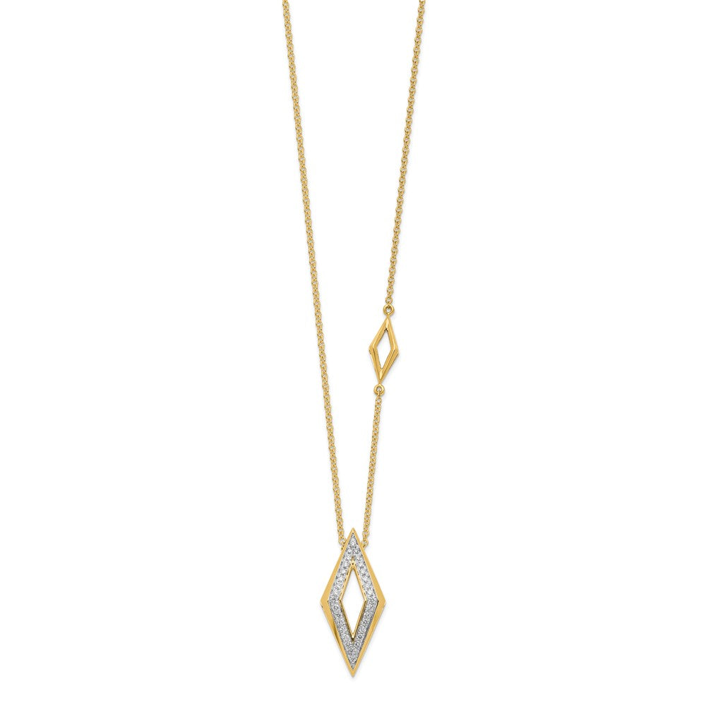 14K Gelbgold Poliert Fantasie Echt Diamant 18 Zoll Halskette