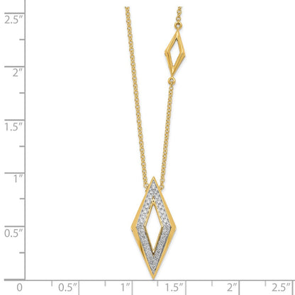 14K Gelbgold Poliert Fantasie Echt Diamant 18 Zoll Halskette