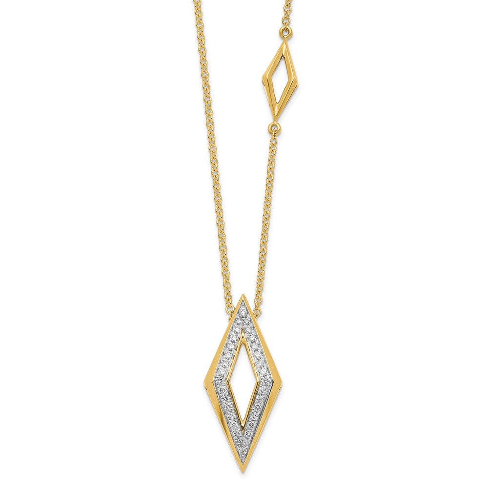14K Gelbgold Poliert Fantasie Echt Diamant 18 Zoll Halskette