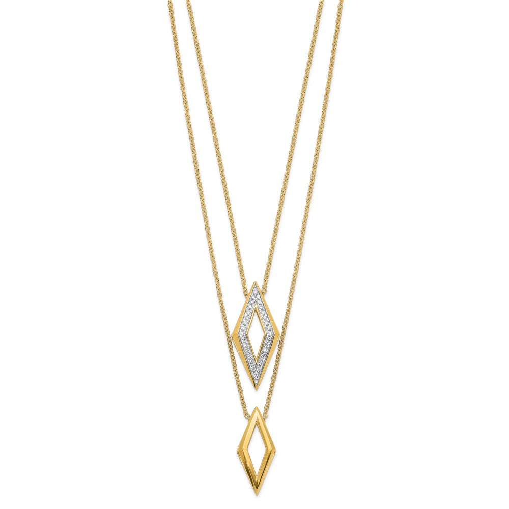 14K Gelbgold Poliert Fantasie Doppelt Strang Echt Diamant 16 Zoll Halskette