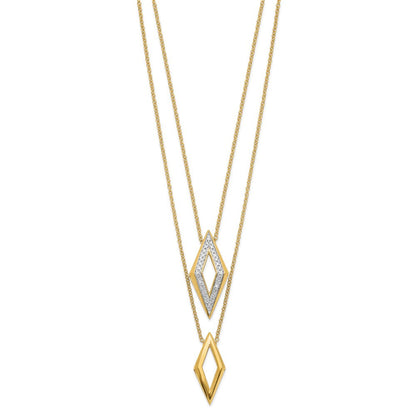 14K Gelbgold Poliert Fantasie Doppelt Strang Echt Diamant 16 Zoll Halskette