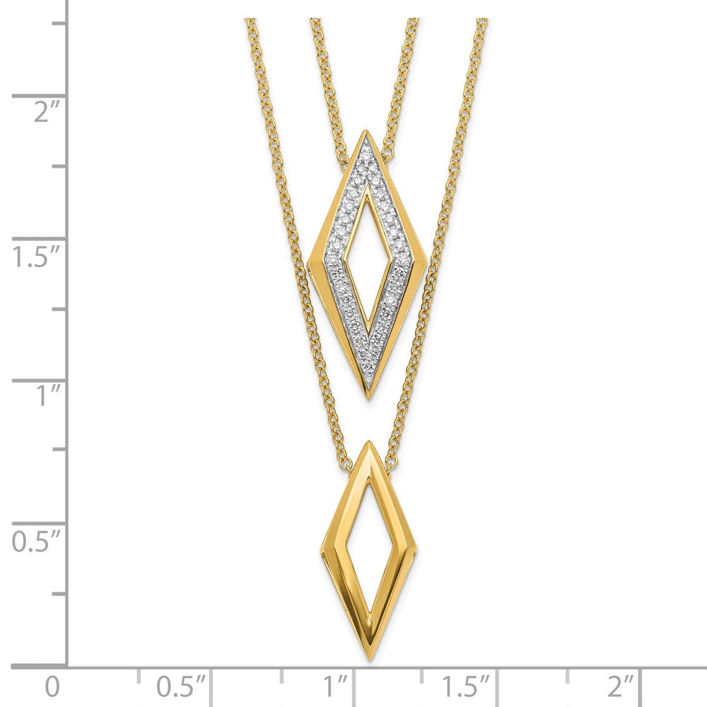 14K Gelbgold Poliert Fantasie Doppelt Strang Echt Diamant 16 Zoll Halskette