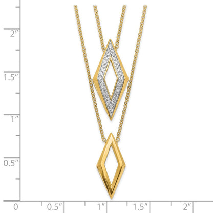 14K Gelbgold Poliert Fantasie Doppelt Strang Echt Diamant 16 Zoll Halskette
