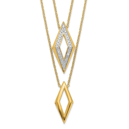 14K Gelbgold Poliert Fantasie Doppelt Strang Echt Diamant 16 Zoll Halskette