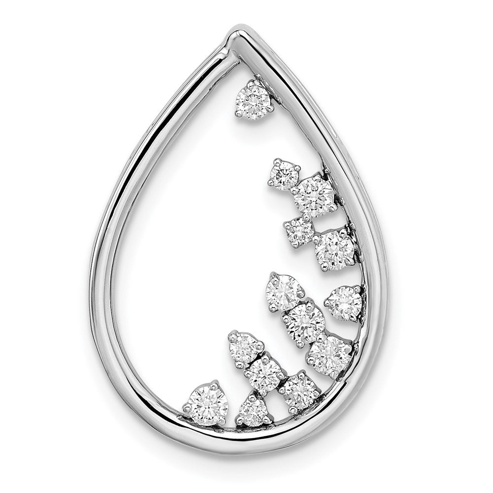 14K Weißgold Poliert Tropfen Echt Diamant Kette Anhänger