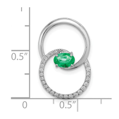 14K Weißgold Smaragd Doppelt Kreis Echt Diamant Kette Anhänger