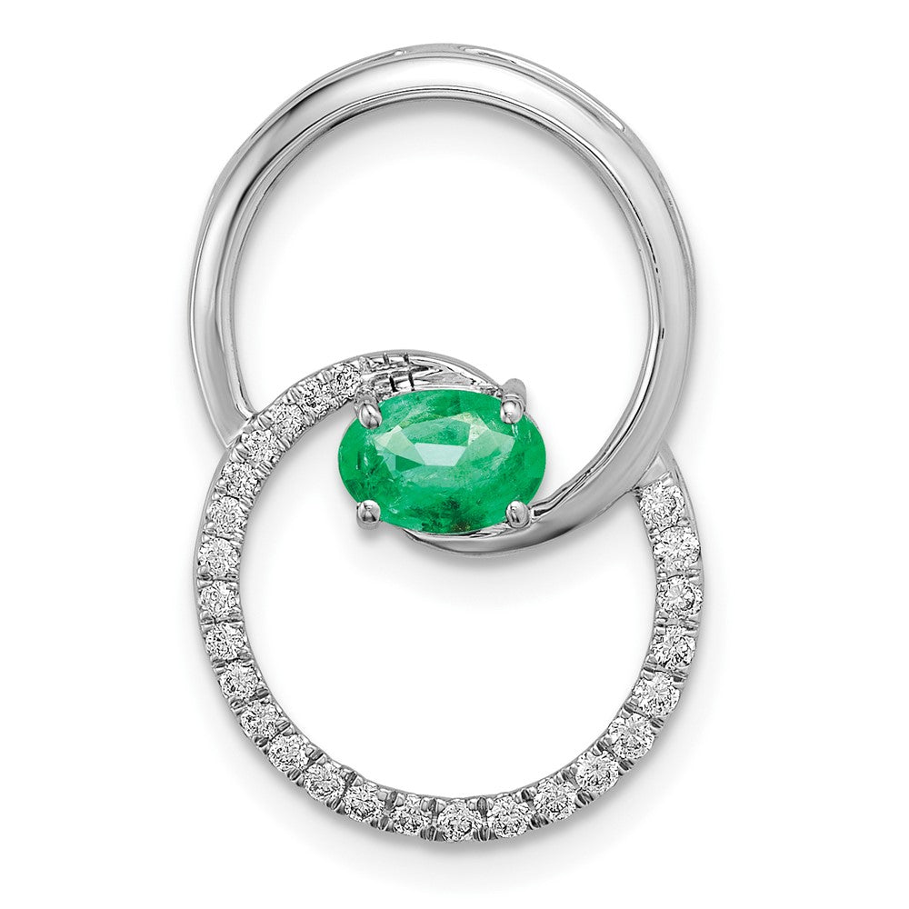 14K Weißgold Smaragd Doppelt Kreis Echt Diamant Kette Anhänger