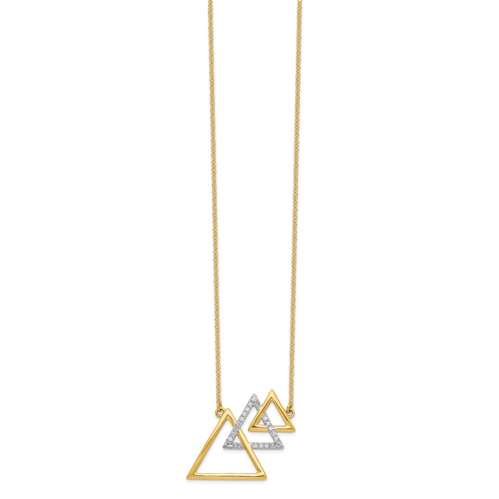 14K Gelbgold Poliert Dreifach Diagonal Dreieck Echt Diamant 18 Zoll Halskette