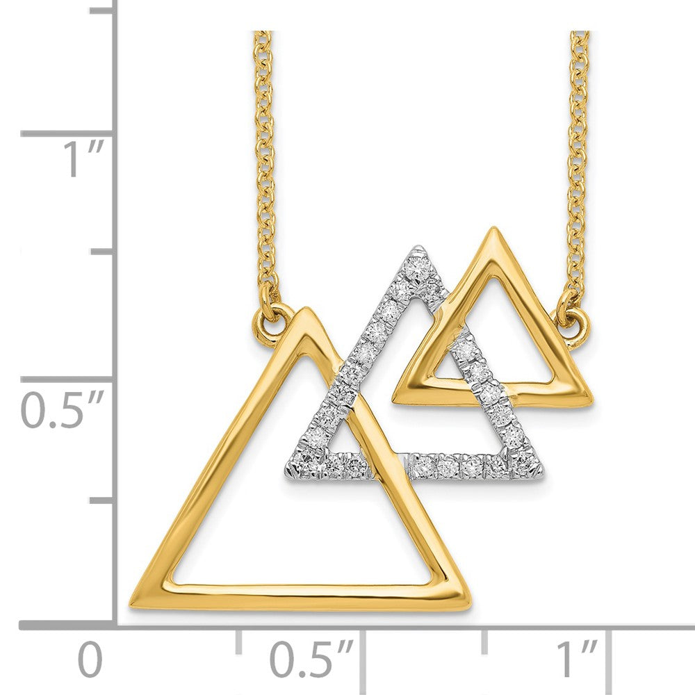 14K Gelbgold Poliert Dreifach Diagonal Dreieck Echt Diamant 18 Zoll Halskette