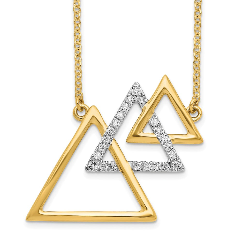 14K Gelbgold Poliert Dreifach Diagonal Dreieck Echt Diamant 18 Zoll Halskette