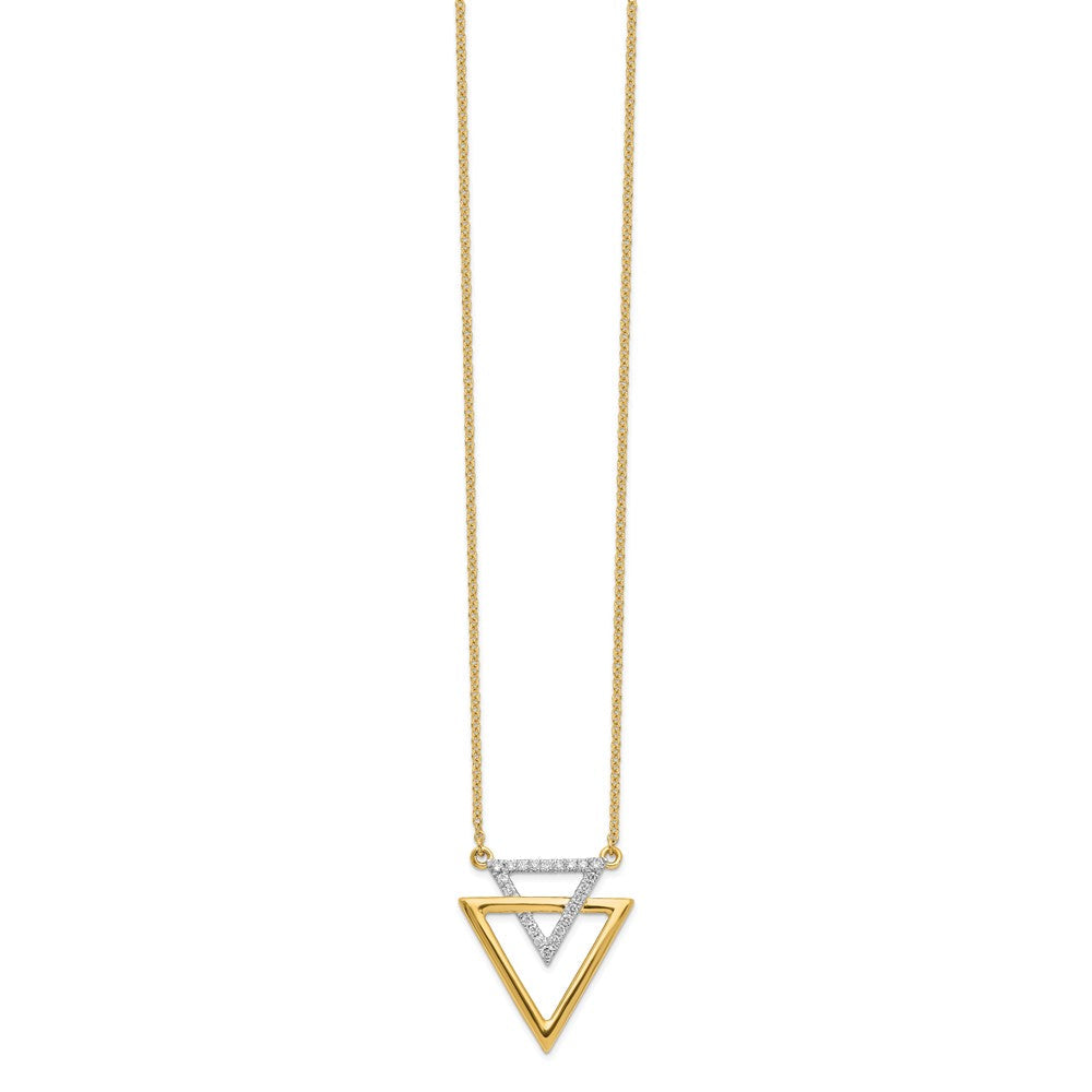 14K Gelbgold Poliert Doppelt Dreieck Echt Diamant 18 Zoll Halskette