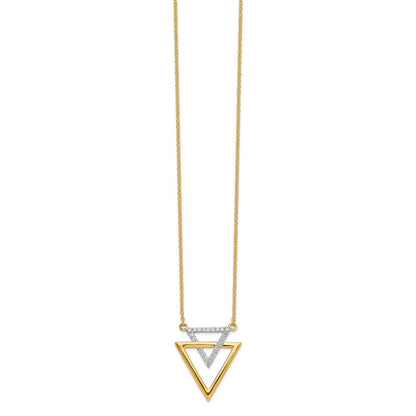 14K Gelbgold Poliert Doppelt Dreieck Echt Diamant 18 Zoll Halskette